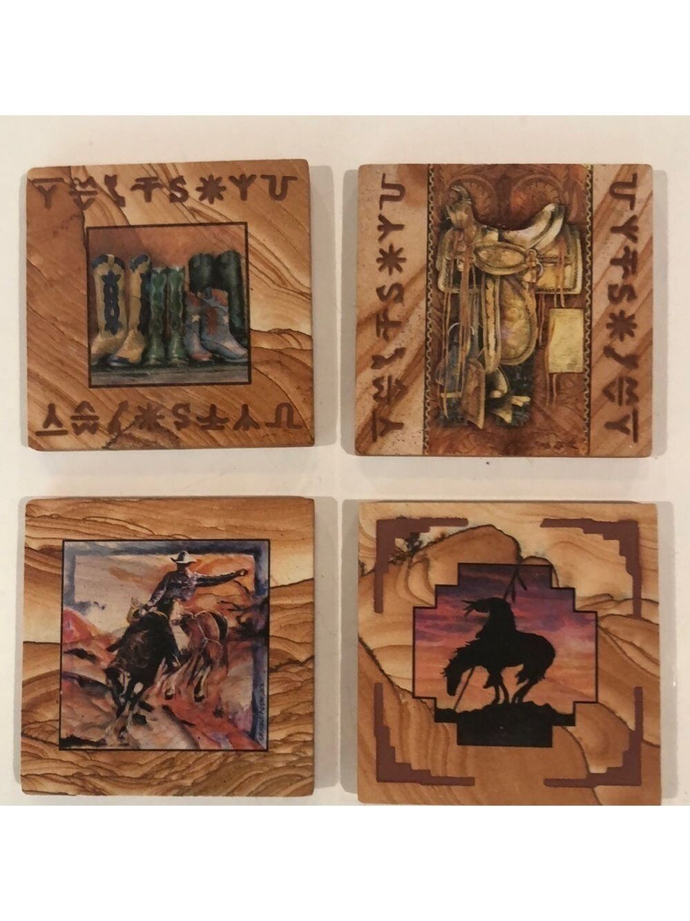 Thirstystone set of 4 western themed coasters. 4”x4”.